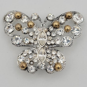 Vintage Premier Designs Hard to Find Silver Tone & Rhinestone Butterfly Brooch Costume Jewelry Retro Women Accessories Lapel Pin Wings Gold