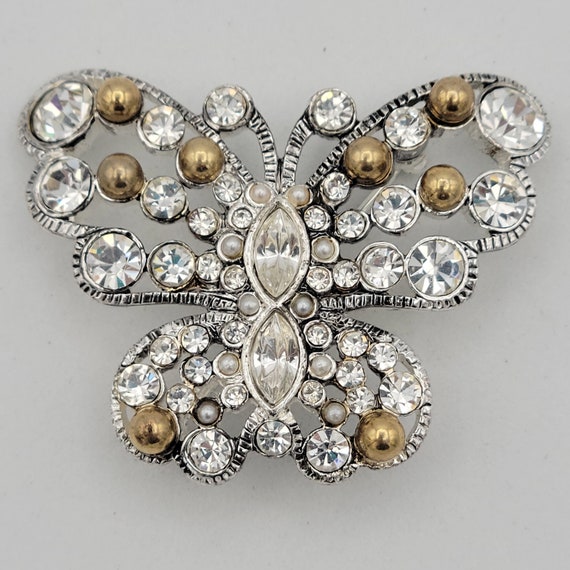 Vintage Premier Designs Hard to Find Silver Tone & Rhinestone Butterfly Brooch Costume Jewelry Retro Women Accessories Lapel Pin Wings Gold