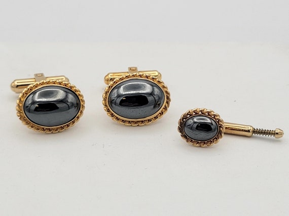 Vintage Tuxedo Set with Cuff Links & 1 Spring and Shank Tuxedo Shirt Stud Costume Jewelry Suit Men's Accessories Buttons Formal Wear