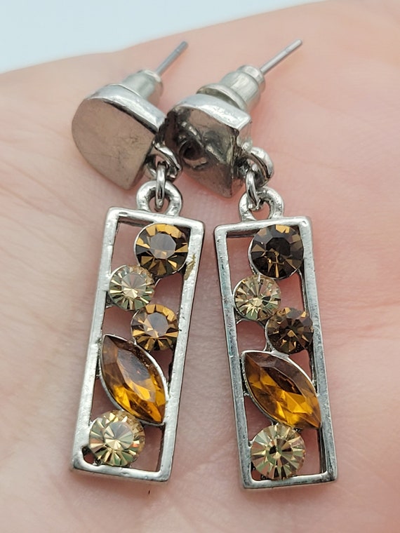 Vintage Silver Tone Openwork Rectangular Dangle E… - image 4