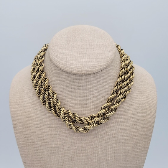 Vintage 1960s Capri Gold Tone 3 Strand Chunky Rope Chain Necklace with Hook Clasp Costume Jewelry Ladies Retro Statement Accessories Twist