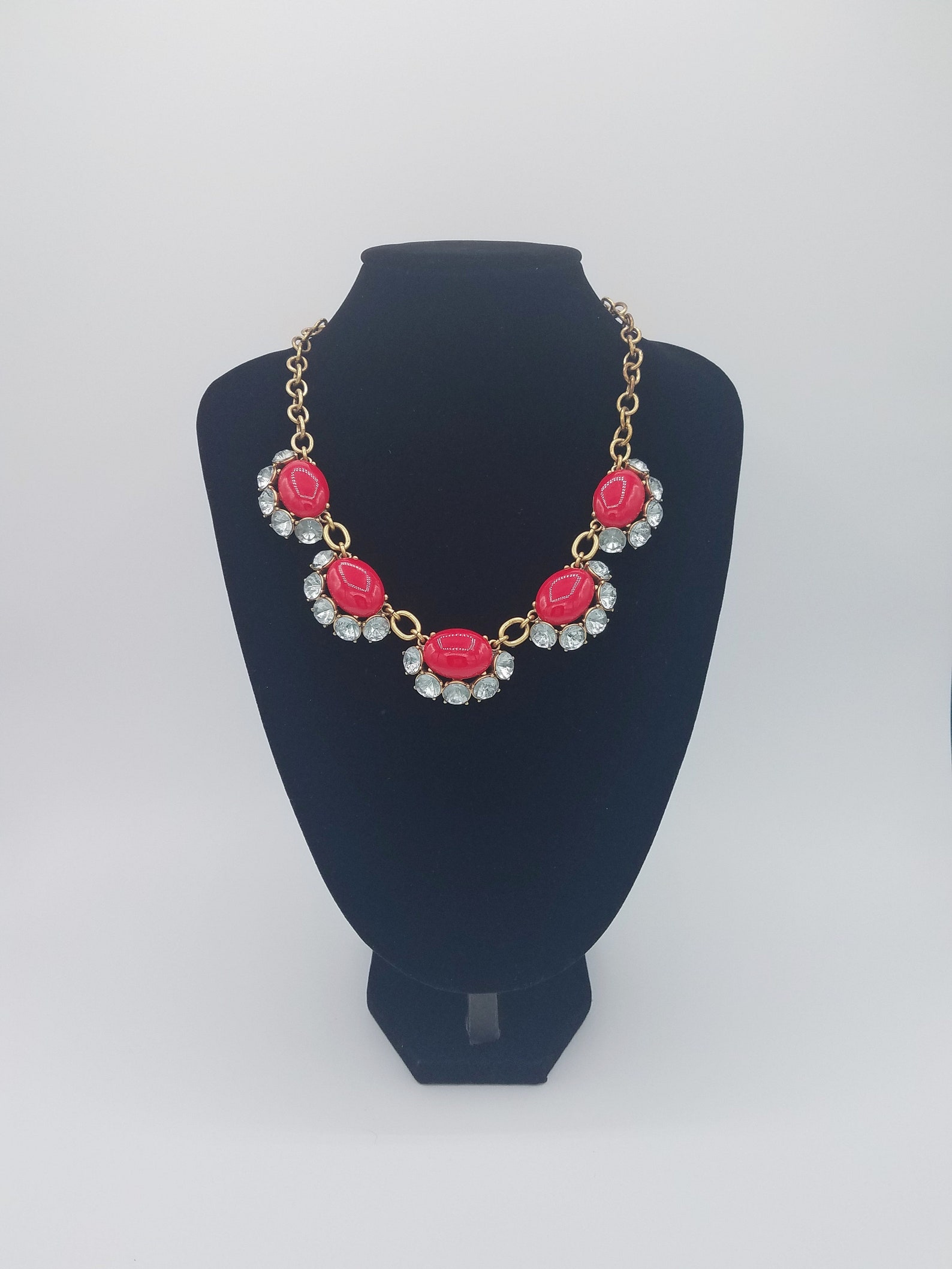 Retired Stella & Dot Mae Bib Necklace with Red Cabochons and Etsy