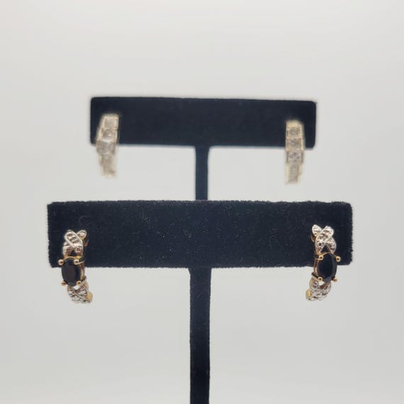 Two Pairs of Vintage Curved Semi Circle Rhinestone Encrusted Drop Earrings Costume Jewelry Statement Accessories Women Accent Black