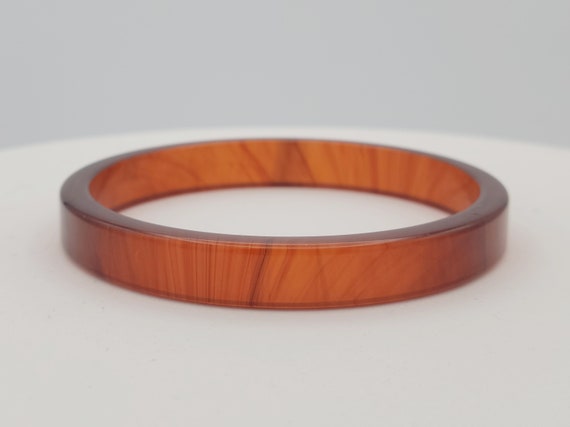 Vintage Translucent Brown Plastic Bangle Bracelet Costume Jewelry Retro Statement Women Thick Chunky 8" Long 3/8" Wide 1970s Wood Look