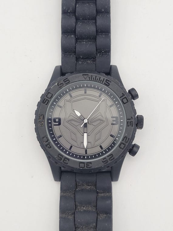 Marvel Accutime Black Panther Men's Watch with Black Silicone Band Costume Jewelry Retro Statement Timepiece Monochrome BPM9000WM Superhero