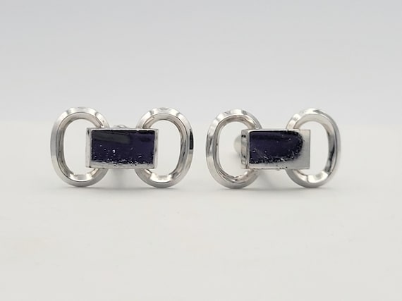 Vintage Hickok Chrome Finish Silver Tone Geometric Men's Cuff Links with Openwork Ovals Costume Jewelry Suit Men's Accessories Accent Shiny