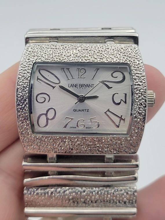 Vintage Lane Bryant Oversized Silver Tone Openwork Rectangular Ladies Bracelet Watch Costume Jewelry Women Accessories Statement Timepiece