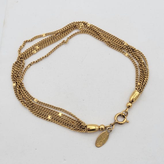 Vintage Evoke 5 Strand Gold Tone Curb Chain Bracelet Costume Jewelry Retro Statement Women Accessories Ladies Accent Stack Layer Bangle
