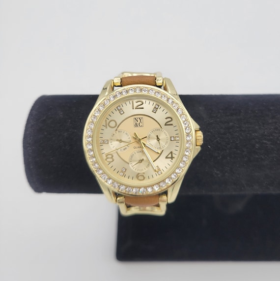 NY&C Gold Tone and Rhinestone Ladies Watch with Ta