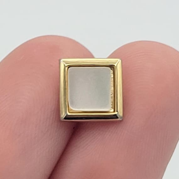 Vintage Gold Tone Square Mother of Pearl Inlay Tie Tack Costume Jewelry Suit Men's Accessories Geometric 3/8" Diamond Beveled Edge