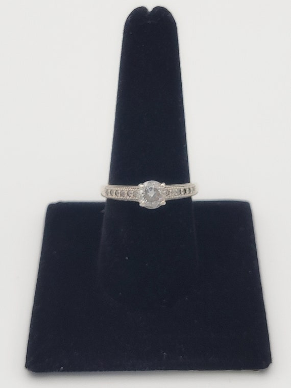 Vintage .925 Sterling Silver & Cubic Zirconia Solitaire Ring Statement Ring Right Hand Ring Costume Jewelry Statement US Size 8 3/4 Accents