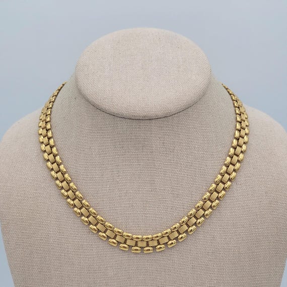 Vintage 1990s Monet Gold Tone Link Choker Necklace with Snap Lock Clasp Costume Jewelry Retro Women 16.5" Classic Stack Layer