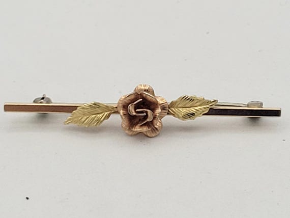 Vintage Krementz Vermeil Small Gold Plated Rose Bar Brooch Lapel Pin Costume Jewelry Retro Statement Women Floral Flower 1 1/2" Silver