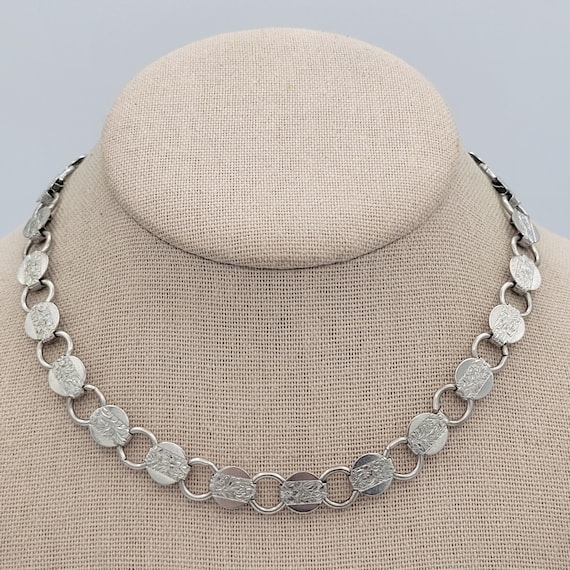 Vintage 1960s Sarah Coventry "Young & Gay" Silver Tone Necklace Choker Costume Jewelry Retro Statement Women 15" Snap Lock Circles Discs