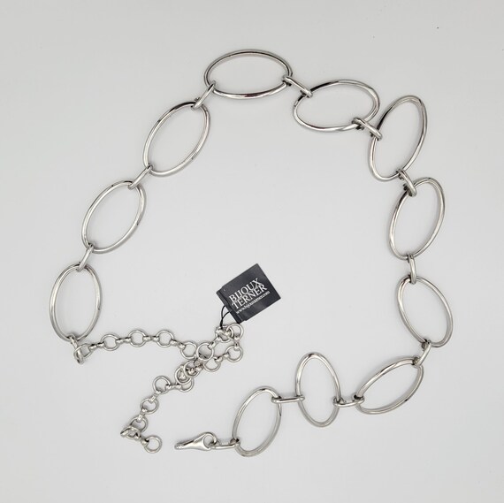 NEW Bijoux Terner Silver Tone Openwork Oval Geometric Chain Belt Ladies Accessories Retro Women Statement 49" Maximum Plus Size Heavy Shiny