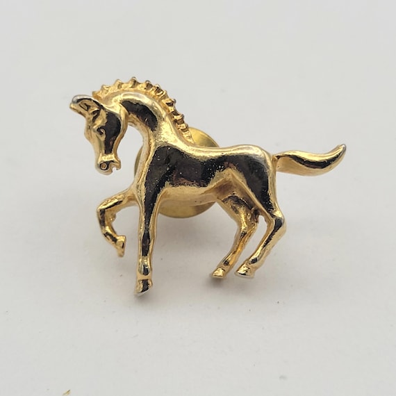 Vintage Gold Tone Full Body Horse Tie Tack Costume Jewelry Retro Statement Men Accessories Unisex Tiny Minimal Figural Racing Equestrian