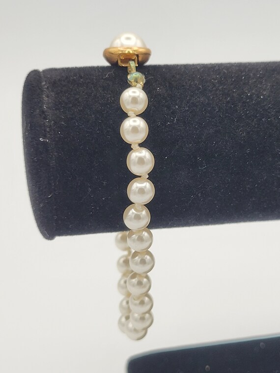 Vintage Faux Pearl Beaded Bracelet with Gold Tone… - image 4