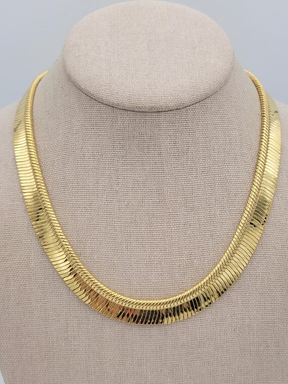 Vintage NEW Premier Designs 18" Gold Tone Herringbone Chain Choker Necklace Costume Jewelry Retro Statement Classic Omega 1/2" Wide Shiny