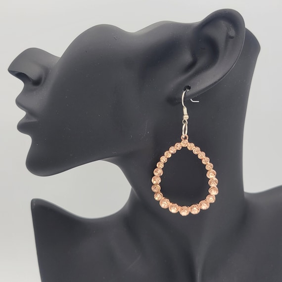 Vintage Rose Gold Tone Openwork Teardrop Rhinestone Encrusted Dangle Earrings Costume Jewelry Retro Women Statement 2 3/4" Long Pear Crystal