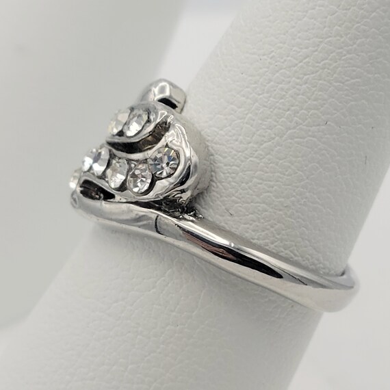Vintage Silver Tone S-curve Rhinestone Encrusted Cocktail Ring 