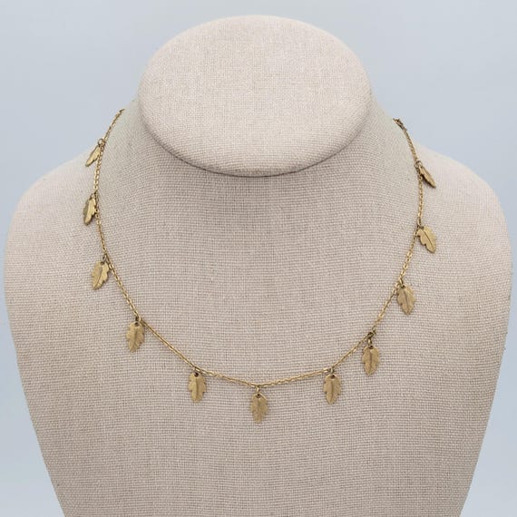 Vintage 1983 Avon "Soft Leaf Choker" Gold Tone Cable Chain Necklace Leaf Charms Costume Jewelry Retro Statement Women Textured Autumn Fall