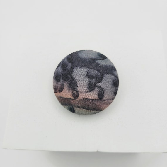 Vintage 1980s Oversize Fabric Covered Button Round Scarf Clip Costume Jewelry Retro Statement Women Dress Clip Black Blue Pink Abstract