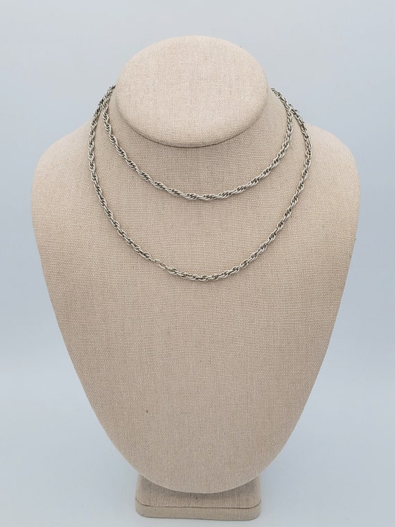 Vintage 1980s Trifari 30" Silver Tone Rope Chain Necklace Costume Jewelry Ladies Retro Statement Accessories Doubled Layering Stacking 80s