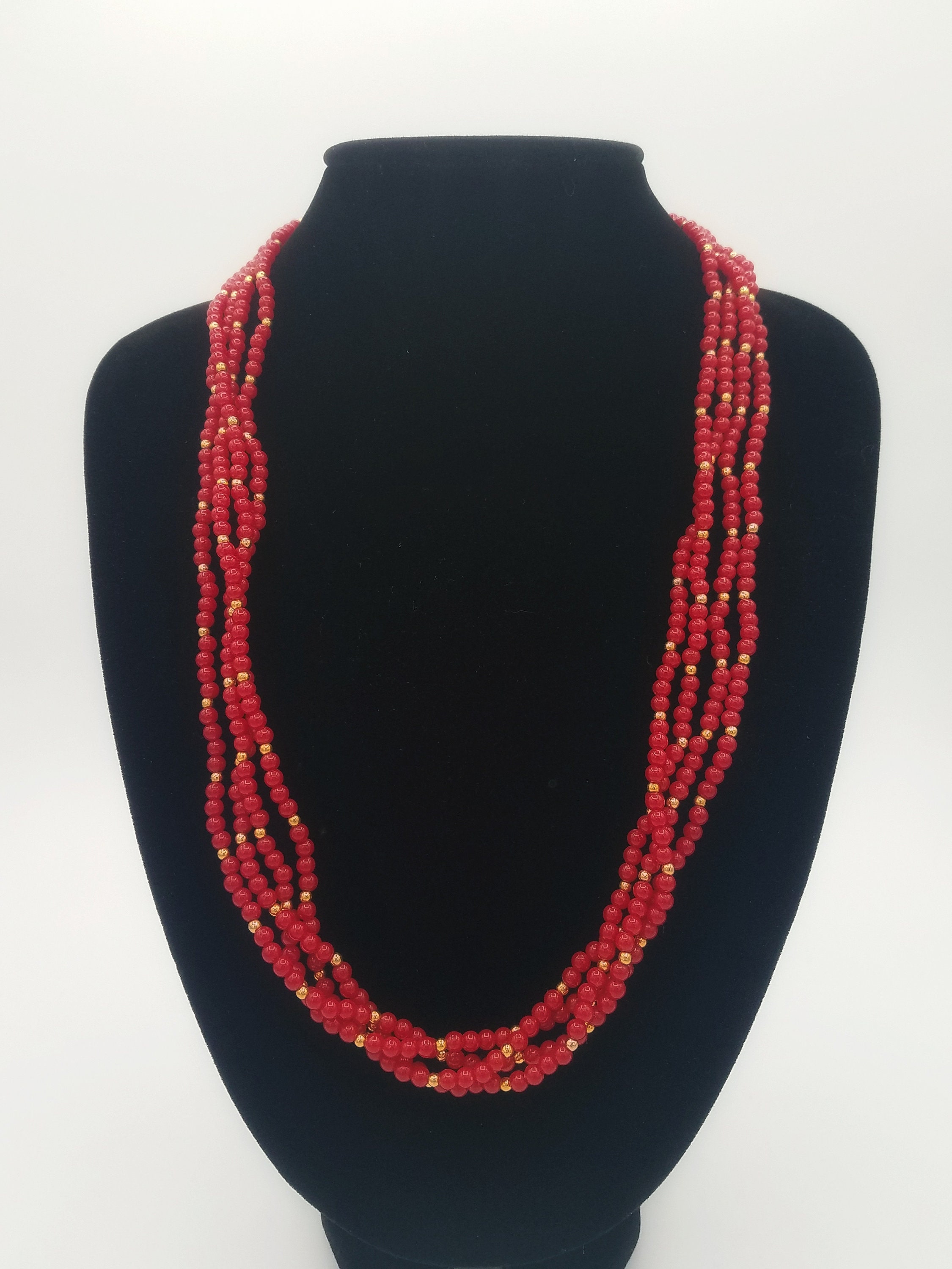 Vintage Red & Gold Tone Multi-strand Beaded Bib Necklace - Etsy