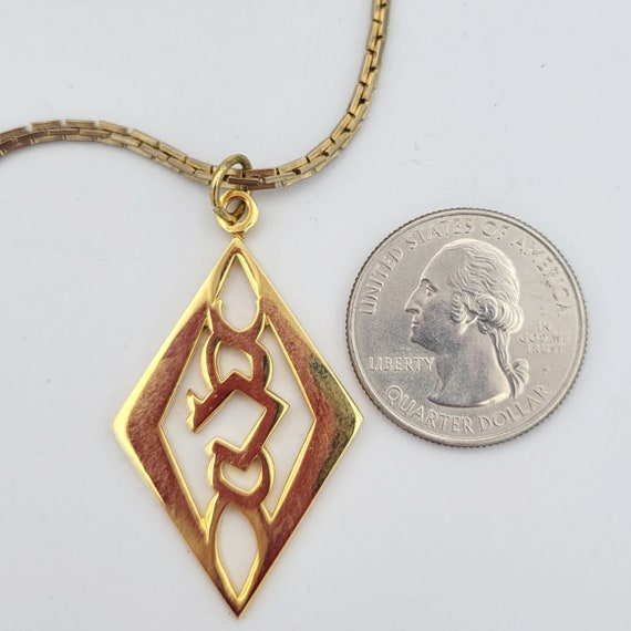 Vintage 1980s Gold Tone Geometric Openwork Pendant With Box