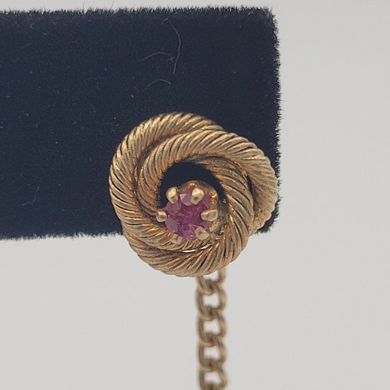 Vintage 1970s Gold Tone Knot & Faux Ruby Rhinesto… - image 1