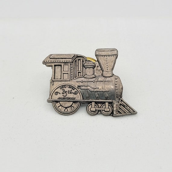 Vintage 1998 Hallmark Pewter 25th Anniversary Locomotive Lapel Pin Brooch Costume Jewelry Retro Statement Women Men Unisex Train Engine