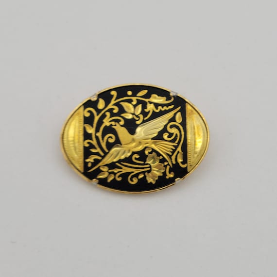 Vintage NEW Damascene Brooch with Filigree, Leave… - image 3