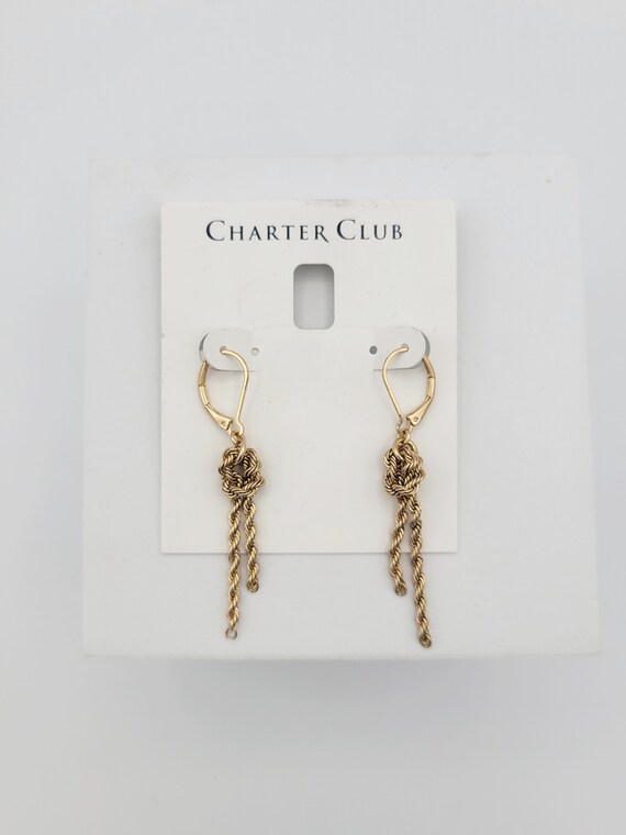 Vintage NEW Charter Club Gold Tone Rope Chain Knot Dangle Earrings Costume Jewelry Statement Retro Accessories Women on Rack Card Nautical