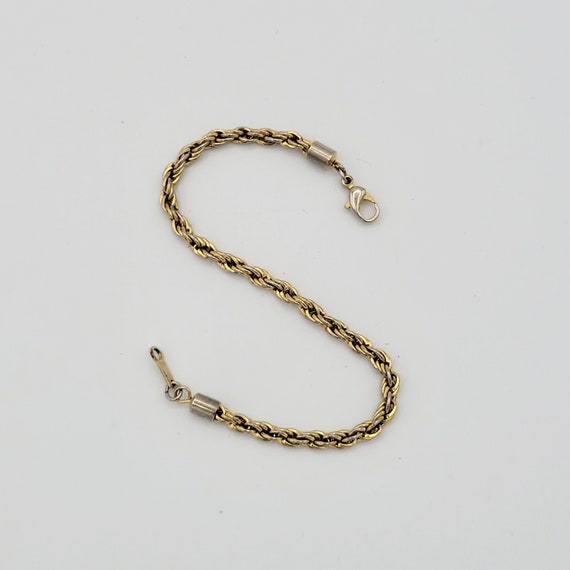 Vintage Gold Tone Single Rope Chain Bracelet Costume Jewelry Retro Statement Women Accessories Classic Traditional 7 1/2" 1980s Twist