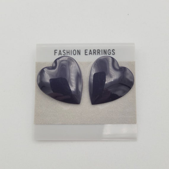 Vintage NEW 1980s Steel Heart Shaped Stud Earring… - image 1