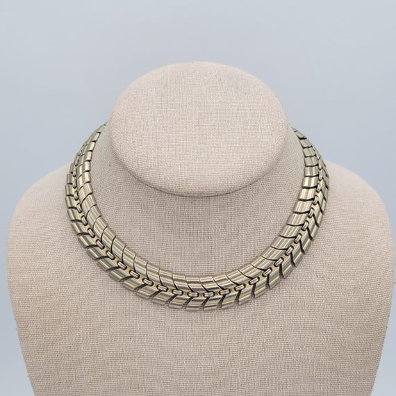 Vintage 1960s Gold Tone Art Deco Style Choker Necklace Costume Jewelry Retro Women Adjustable Modern Hook Clasp Linked 13-15"