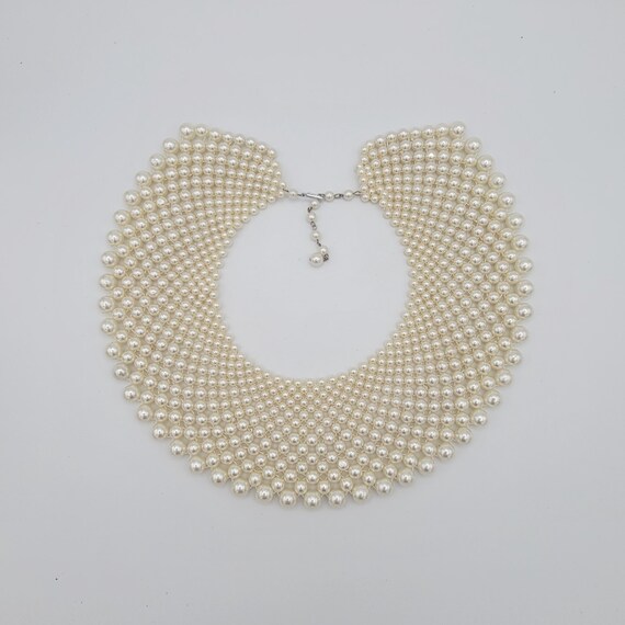 Vintage Ivory Colored Faux Pearl Gradient Collar Necklace Adjustable Costume Jewelry Retro Statement Women Accessories White Cream Wide