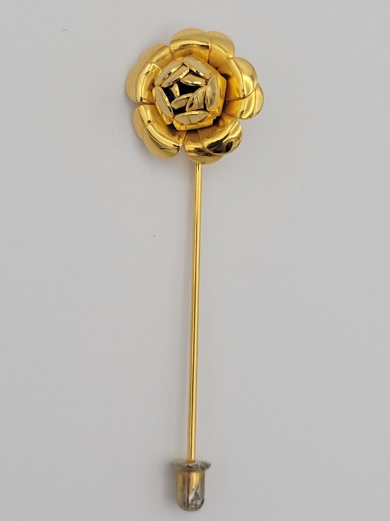Vintage 1960s Gold Tone 3D Rose Stick Pin Costume 