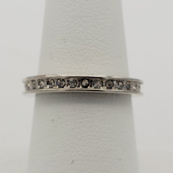 Vintage Silver Tone 360 Degree Design Rhinestone Encrusted Band Ring Statement Ring Right Hand Costume Jewelry US 7 3/4 Stackable Crystals