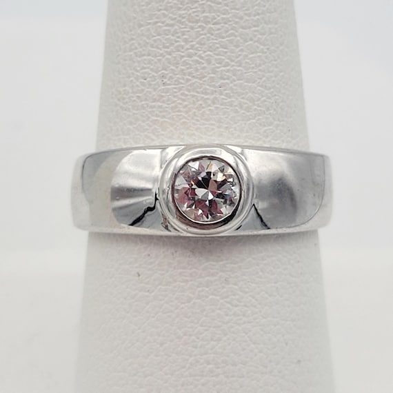 Vintage Silver Tone & CZ Cocktail Statement Ring Right Hand Ring Costume Jewelry US 8 Bezel Set Round Stack Layer 6mm Wide Clear Women