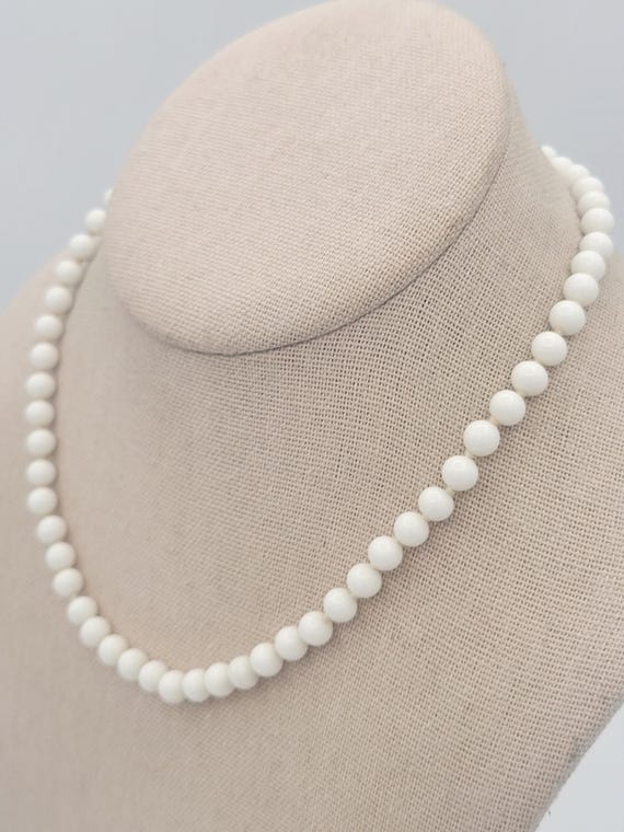Vintage 1980s Monet Knotted White Glass Beaded 16" Necklace Costume Jewelry Retro Statement Accent 6mm Beads