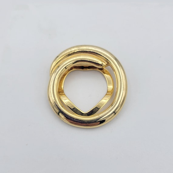Vintage Gold Tone Openwork Circular Scarf Clip Costume Jewelry Retro Women Statement 1 1/2" Circle Round Geometric Shiny Chrome