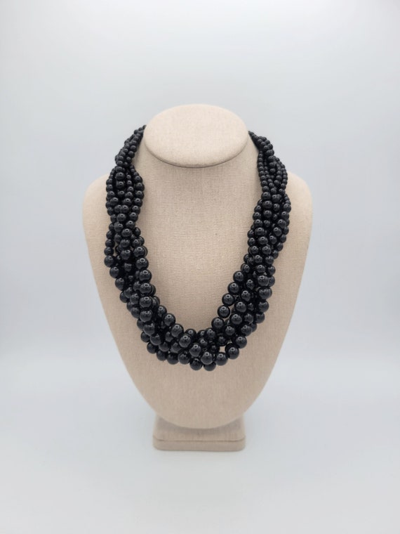 Vintage Six Strand Black Beaded Gradient Twist Nec