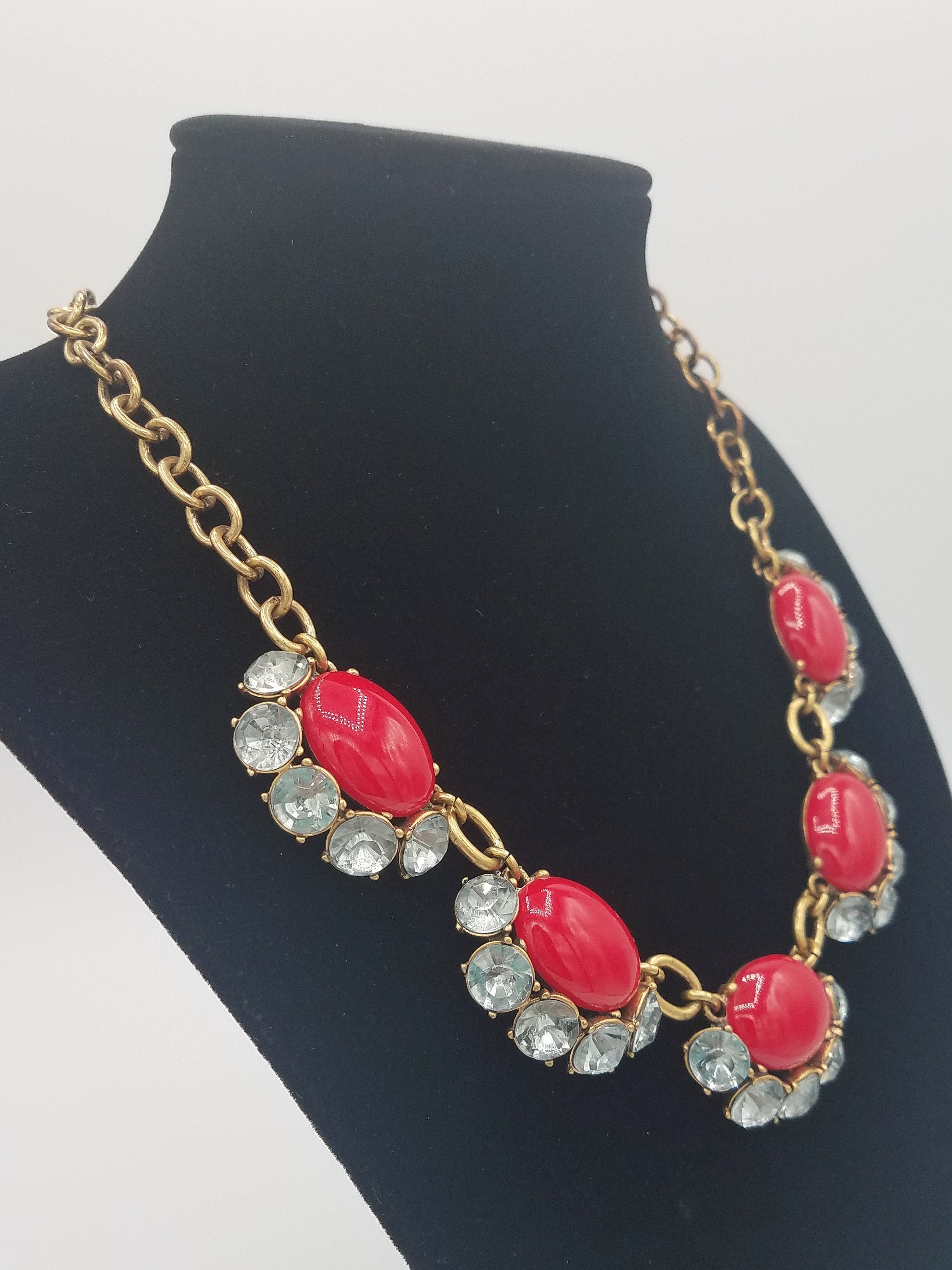 Retired Stella & Dot Mae Bib Necklace with Red Cabochons and Etsy