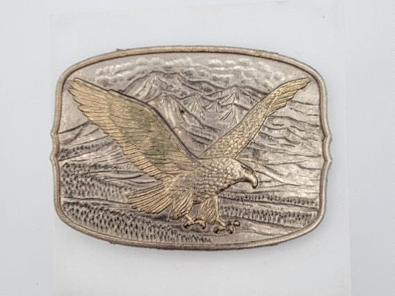 Vintage Tone Tone Eagle & Mountain Scene Rectangular Belt Buckle Costume Jewelry Statement Retro Women Men Accessories Unisex American