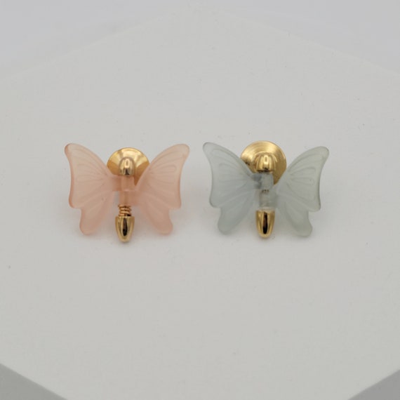 Vintage 1980s Avon Fluttering Butterfly Pin in Pink or Blue Brooch Costume Jewelry Retro Women Accessories Lapel Tack Articulated Wings