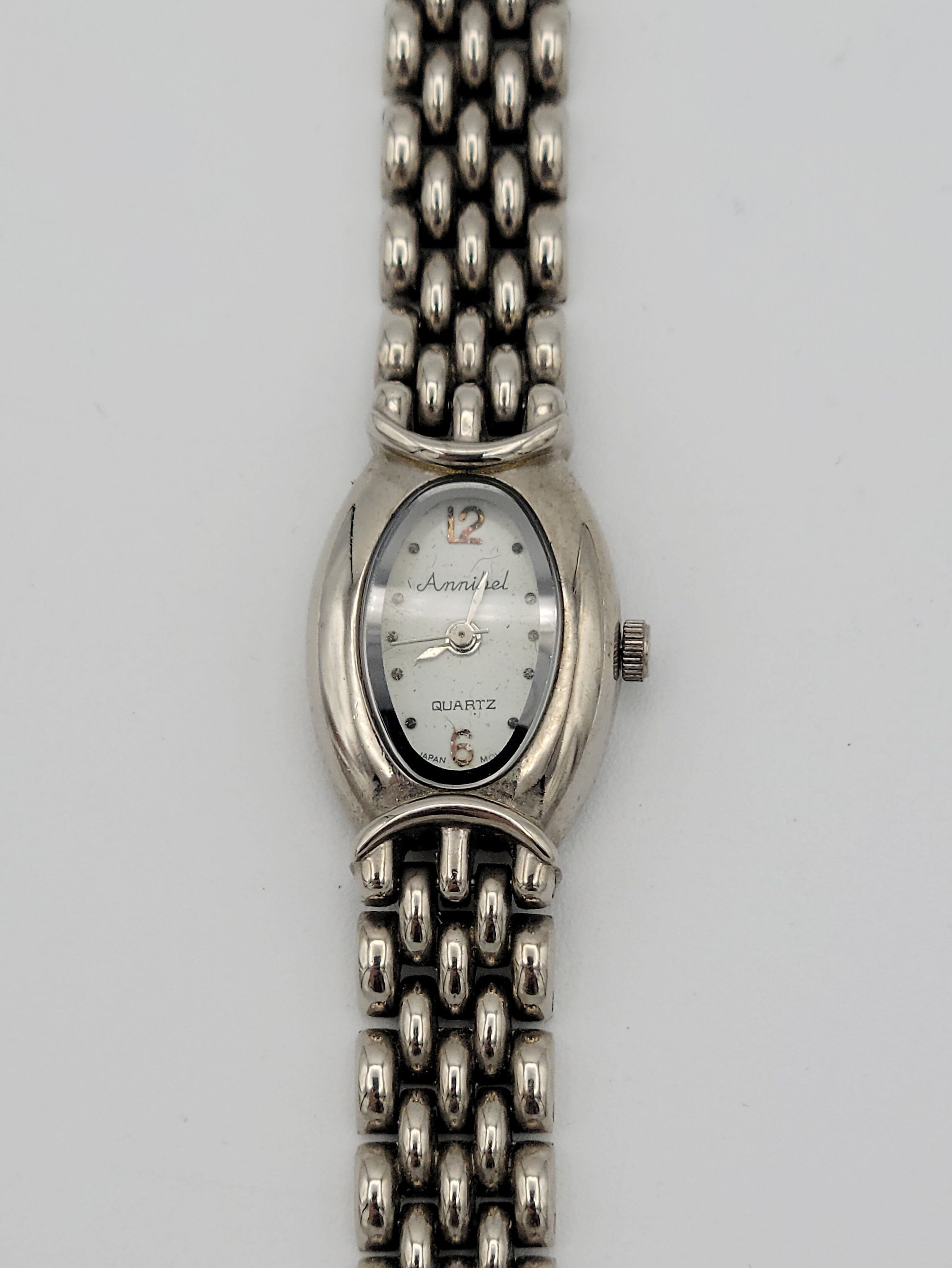 Vintage Annibel Silver Tone Oval Ladies Bracelet Watch Costume Jewelry ...
