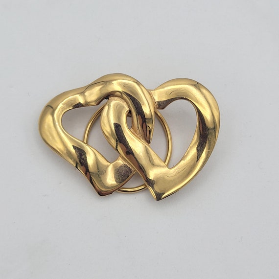 Vintage Gold Tone Double Interlocking Heart Metal Scarf Clip Costume Jewelry Retro Women Statement 2" x 1 3/8" 2 Linked Love Chrome Finish