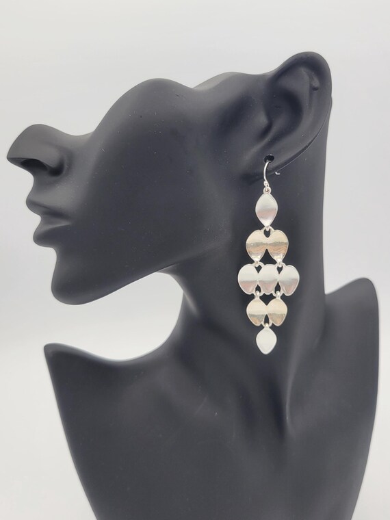Vintage Two Tone Teardrop Gradient Stacked Dangle Earrings Costume Jewelry Retro Women Statement 3 5/8" Long Matte Brushed Finish