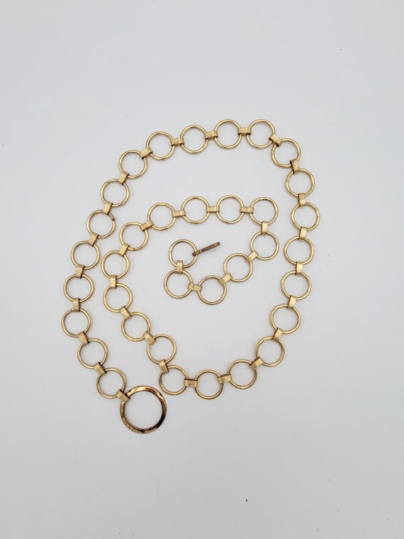 Vintage Gold Tone Openwork Circle Chain Belt Ladies Accessories Retro Women Statement 37" Maximum Shiny Chrome Chunky Geometric Rings
